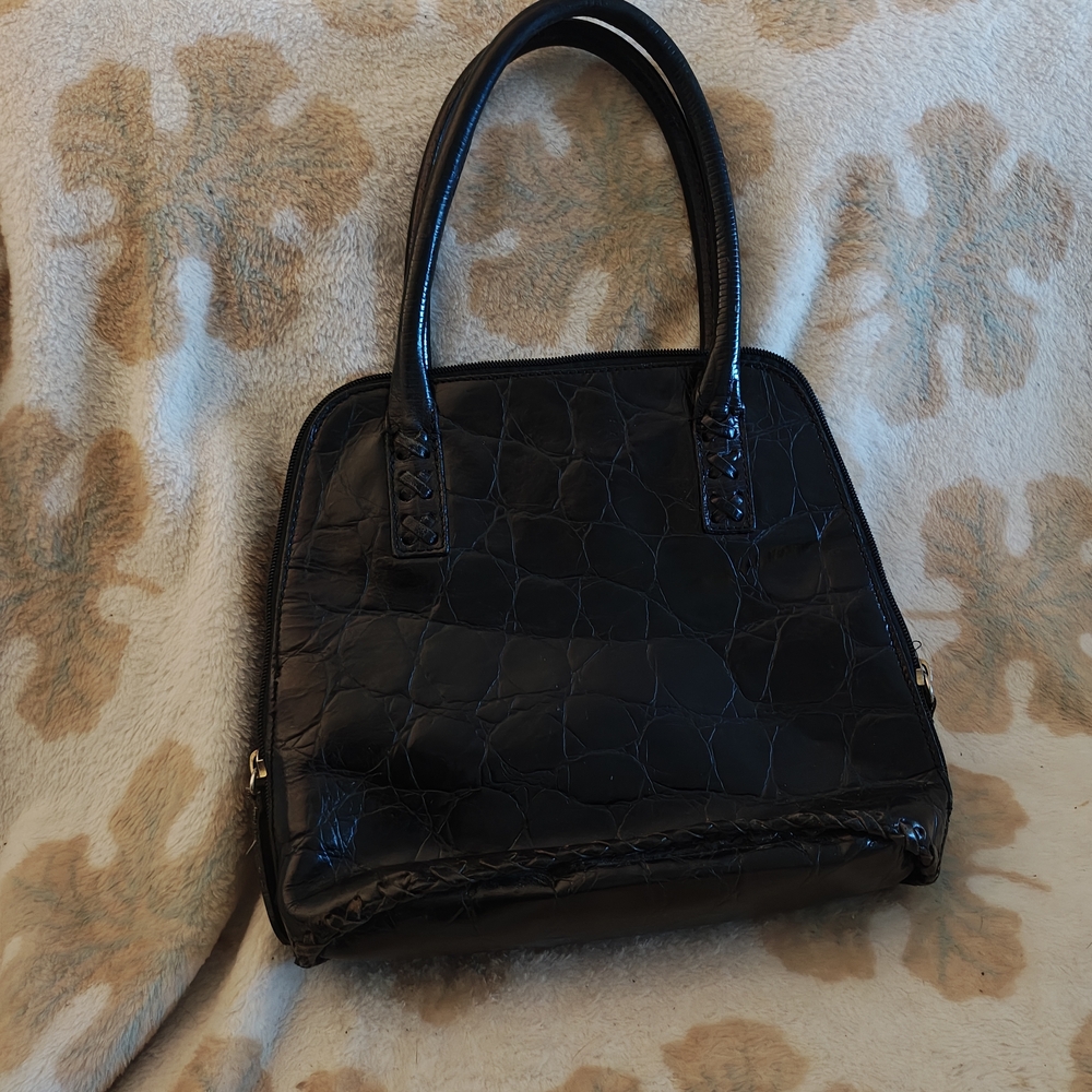 Valerie Stevens Black Croc-Embossed Satchel
